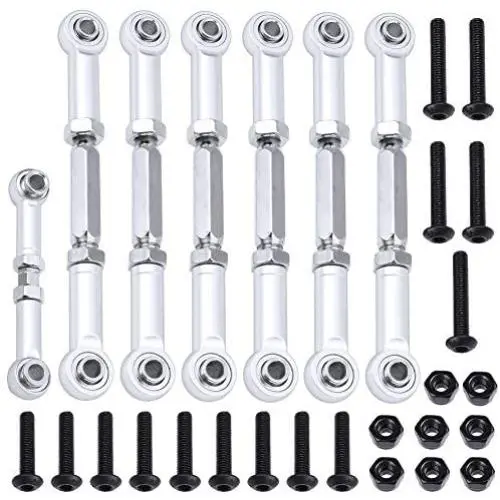 Hobbypark Adjustable Aluminum Turnbuckles / Camber Link with Rod Ends Sets for Traxxas Slash 4X4 / 2WD 1/10 Upgrade Parts,7 Pieces (Sliver)