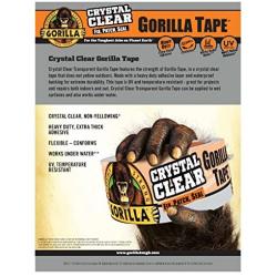 Gorilla Crystal Clear Duct Tape, 1.88” x 18 yd, Clear, (Pack of 1)