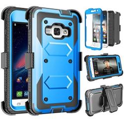 Tinysaturn Galaxy Luna Case, Galaxy Amp 2 Case, Galaxy Express 3 Case,J1 2016 Case, (TM) [Yvenus Series] [Blue] Shock Absorbing Holster Belt Clip [Built-in Screen] Cover for Samsung Galaxy J1 2016