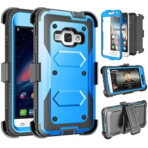 Tinysaturn Galaxy Luna Case, Galaxy Amp 2 Case, Galaxy Express 3 Case,J1 2016 Case, (TM) [Yvenus Series] [Blue] Shock Absorbing Holster Belt Clip [Built-in Screen] Cover for Samsung Galaxy J1 2016