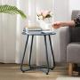 HollyHOME Small Round Patio Metal Side Snack Table, Accent Anti-Rust Steel Coffee Table for Garden, Modern Weatherproof Outdoor End Table, (H) 17.55'' x(D) 15.60'', Navy Blue