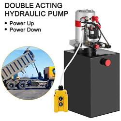 Mophorn 12V/DC Hydraulic Pump 15 Quart/ 3.9 Gallon Double Acting Metal Reservoir Hydraulic Pump Unit Remotely Controlled for Dump Trailer (15 Quart,Double Acting)