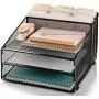 Metal Office Desk Organizer 3-Tier, Mesh Desktop Document and A4 File Holder with 3 Flat Trays and 2 Upright Compartments, Steel Mail Organizer for Desk Top Accessories, Stationery, Paper, Black Metal Office Desk Organizer 3-Tier, Mesh Desktop Document and A4 File Holder with 3 Flat Trays and 2 Upright Compartments, Steel Mail Organizer for Desk Top Accessories, Stationery, Paper, Black