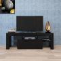 HomVent Modern TV Stand, Glossy TV Stand with Blue LED Light, Television Stand Media Storage Console Cabinet with Shelves & Drawer Entertainment Center for Living Room Bedroom Black