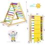 Costzon Foldable Wooden Climbing Triangle Ladder for Sliding & Climbing, 2 in 1 Triangle Climber with Safety Climbing Ladder for Toddlers, Suitable for Children Boys Girls (Colorful)