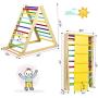 Costzon Foldable Wooden Climbing Triangle Ladder for Sliding & Climbing, 2 in 1 Triangle Climber with Safety Climbing Ladder for Toddlers, Suitable for Children Boys Girls (Colorful)