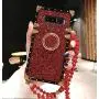 BABEMALL Compatible for Samsung Galaxy Note 8 Case, Elegant Premium Bling Square Protective Shock Absorption Metal Decoration Corner Back Case with Crystal Strap (Red)