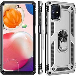 UNKNOK Galaxy A51 5G Case, [Not Fit A51 4G], [Military Grade ] 15ft Drop Tested Shockproof Protective, Metal Rotating Ring Kickstand Magnetic Support Cover for Samsung Galaxy A51 5G Phone (Silver)