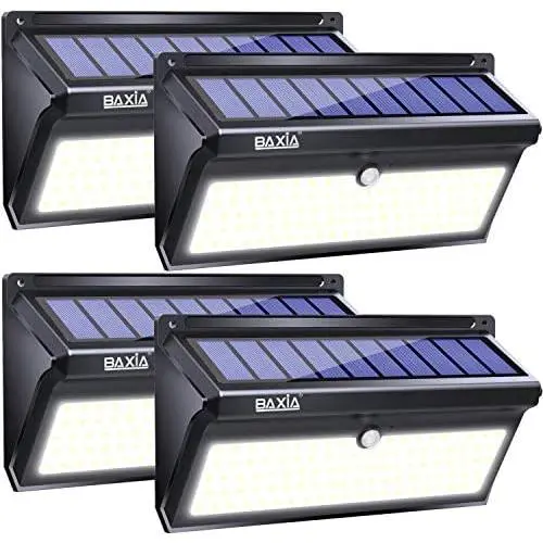 BAXIA TECHNOLOGY Solar Lights Outdoor, Wireless 100 LED Solar Motion Sensor Lights Waterproof Security Wall Lighting Outside for Front Door, Backyard, Steps, Garage, Garden (2000LM, 4PACK) BAXIA TECHNOLOGY Solar Lights Outdoor, Wireless 100 LED Solar Motion Sensor Lights Waterproof Security Wall Lighting Outside for Front Door, Backyard, Steps, Garage, Garden (2000LM, 4PACK)