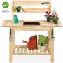 Best Choice Products Outdoor Garden Potting Bench, Wood Workstation Table w/Sliding Tabletop, Food Grade Dry Sink, Storage Shelves - Natural