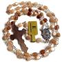 elegantmedical Handmade Orange Moonstone Beads Catholic 5 Decade Rosary Necklace Cross Crucifix & Metal Jewellery Box