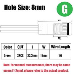 smseace 2PCS Green DC/AC12V-24V Energy Saving 5/16‘’ Indicator Light Mounting Hole 8mm with 1M Cable Length Metal Waterproof LED Indicator Light DQ-8-G-1M