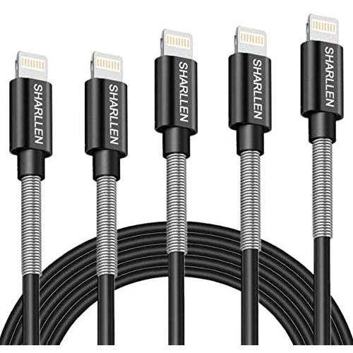 iPhone Cable,Sharllen Metal Spring iPhone Charger Cable Lightning Cable 3FT/6FT/10FT Long Charging&Syncing iPhone Charging Cord Data Wire Compatible iPhone 11/XS/Max/X/8/8Plus/7/7P/6/6 P/6S/iPad Black