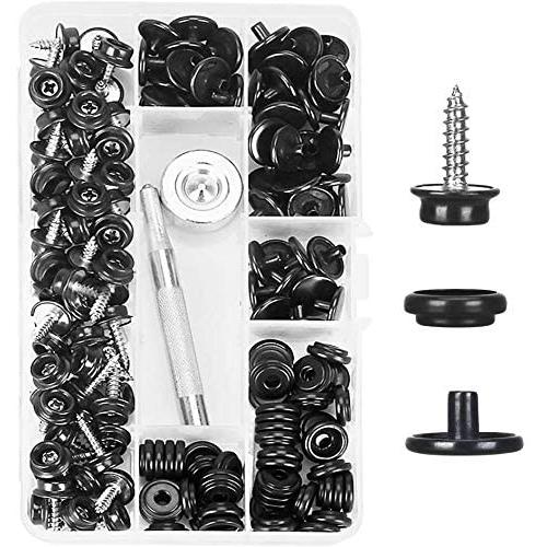 Kelife 150PCS Stainless Steel Marine Grade 3/8'' Socket Canvas Snaps Kit and Upholstery Boat Cover Snap Button Fastener Tool with 2Pcs Setting Tool for Boat Cover Furniture(Black)