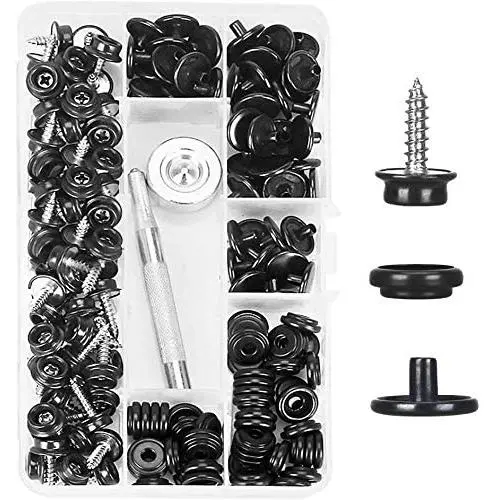 Kelife 150PCS Stainless Steel Marine Grade 3/8'' Socket Canvas Snaps Kit and Upholstery Boat Cover Snap Button Fastener Tool with 2Pcs Setting Tool for Boat Cover Furniture(Black)
