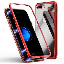 iPhone 8 Plus Case,iPhone 7 Plus Case, ZHIKE Magnetic Adsorption Case Metal Frame Tempered Glass Back with Built-in Magnet Cover for Apple iPhone 7Plus/8 Plus (Red, iPhone 7 Plus/8 Plus)