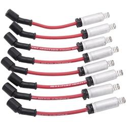 Edelbrock 22715 Spark Plug Set, LS KIT w/Metal Sleeves, 99-15 50 ohm Resistance RED Wire (Set of 8)