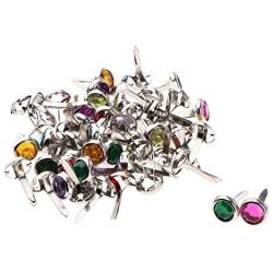 Fityle 50 Pieces Mini Round Rhinestone Head 7mm Metal Brad Paper Fastener Embellishments for Kids Card Making Scrapbooking Art Crafts