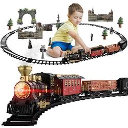 Baby Home Children Metal Alloy Train Set, with Steam Locomotive Engine,Freight Car,Track,&Smoke, Lights & Sounds,Suitable for Children Aged 3 Above