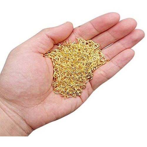 AxeSickle 12mm x 5mm Mini Metal Screw Eye Pins Hooks for Arts & Crafts Project, DIY Jewelry Making, 500 Pcs Golden Color.