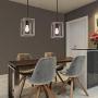 VINLUZ Kitchen Island 1-Light Fixture Farmhouse Wood Accents Frame Pendant Square, Black Metal Finish Dining Room Lighting Fixture Hanging, Modern Industrial Style