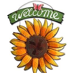 D-Fokes Handcrafts Vintage Metal Butterfly Sunflower Welcome Sign Front Door Decor Hanging Outdoor Wreath Decorative Door Porch Bar Cafe Shop Store