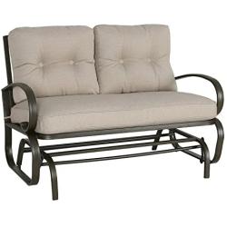 Patio Glider Bench Loveseat Outdoor Cushioed 2 Person Rocking Seating Patio Swing Chair, Beige