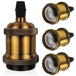 DiCUNO Vintage E26 Lamp Socket, Edison Retro Pendant Lamp Holder, Industrial and Decorative for DIY Lighting, 600℃ Heat Resistant Vintage Brass Color 4 Packages