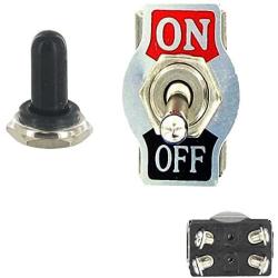 Etopars 3 X Heavy Duty 20A 125V 15A 250V DPST 4 Terminal Pin ON/OFF Rocker Toggle Switch Flick Metal Waterproof Cap Knob