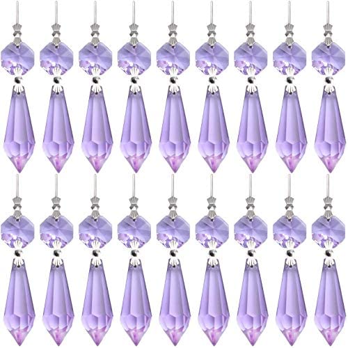 20 Pieces Chandelier Icicle Crystal U-Drop Prisms Lamp Parts Glass Pendants Beads for Wedding, Party or Holiday Decoration, 37mm, Purple