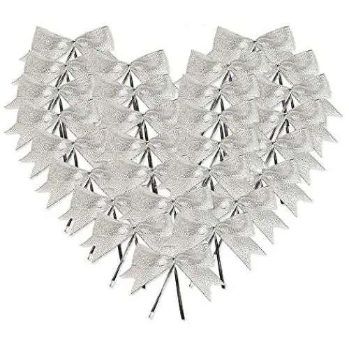 Micomon 50 Pieces Twist Tie Bows Silver Gold Twist Tie Bow with Metallic Ribbon (Silver) Micomon 50 Pieces Twist Tie Bows Silver Gold Twist Tie Bow with Metallic Ribbon (Silver)