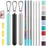 Metal Straws, Funbiz 3 Pack Reusable Collapsible Stainless Steel Straw with Plastic Case Silicone Tip and Long Cleaning Brush, Telescopic Portable Pocket Drinking Straws for Travel, Green/Black/Grey
