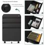 Dprodo 3 Drawers Mobile File Cabinet with Lock, Metal Filing Cabinet for Legal & Letter Size, Locking File Cabinet for Home & Office Full-Extension Drawers, Black