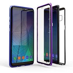 Jonwelsy Magnetic Adsorption Case for Samsung Galaxy S10, 360 Degree Front and Back Clear Tempered Glass Flip Cover, Metal Bumper Frame for Samsung Galaxy S10 (Purple)