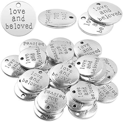 30 Pieces Inspirational Words Charms Round Message Pendants Alloy Beads for Jewelry Making,20mm