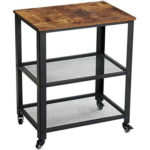 YMYNY Industrial Serving Cart, 3-Tier Kitchen Rolling Utility Microwave Cart, Vintage End Table on Wheels for Living Room, Home Storage with Metal Frame, Easy to Assemble, Rustic Brown UTMJ011H