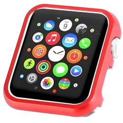 Leotop Compatible with Apple Watch Case 38mm 42mm, Compatible iWatch Bumper Metal Protective Cover Aluminum Alloy Frame Bling Shiny Protector Compatible Apple Watch Series 3/2/1(Matte Red, 38mm)