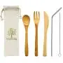 Natural Bamboo To Go Cutlery Set- Washable Reusable Utensils, 7.5 inch bamboo spoon fork knife with Metal Straw, Cleaning Brush Carry Pouch, Eco-Friendly Travel Flatware Kit