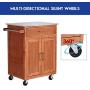Giantex Wood Kitchen Trolley Cart Rolling Kitchen Island Cart with Stainless Steel Top Storage Cabinet Drawer and Towel Rack