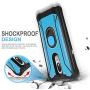 TJS Phone Case Compatible with LG K40/K12 Plus/X4/Solo LTE/Harmony 3/Xpression Plus 2 [Full Coverage Tempered Glass Screen Protector] Aluminum Ring Magnetic Support Built-in Metal Plate Back (Blue)