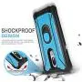 TJS Phone Case Compatible with LG K40/K12 Plus/X4/Solo LTE/Harmony 3/Xpression Plus 2 [Full Coverage Tempered Glass Screen Protector] Aluminum Ring Magnetic Support Built-in Metal Plate Back (Blue)