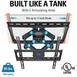 Mounting Dream UL Listed TV Mount TV Wall Mount with Swivel and Tilt for Most 32-55 Inch TV, Full Motion TV Mount with Articulating Dual Arms, Max VESA 400x400mm, 99 lbs. Loading, 16 inch Studs MD2380