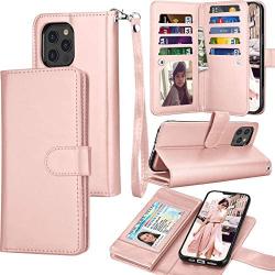 Tekcoo Wallet Case for iPhone 12 Mini / iPhone12 Mini (5.4 inch) 2020 Luxury ID Cash Credit Card Slots Holder Carrying Pouch Folio Flip PU Leather Cover [Detachable Magnetic Hard Case] - Rose Gold