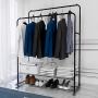 Double Rail Clothes Rack Metal Garment Rack with 2-Tier Bottom Shelves Portable Space-Saving Hanger Hanging, Black