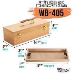 US Art Supply Artist Wood Pastel, Pen, Marker Storage Box with Drawer(s) (Medium Tool Box)