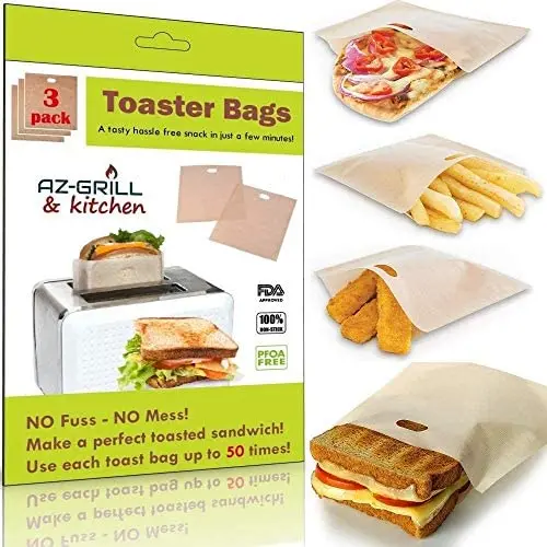 Grilled Cheese Toaster Bags Set of 3 - Non-stick Reusable Grill Cheese Tosta Bag - Toasted Sandwich Bags - Microwave Oven Toast Pouch - Toasta Maker - Toasting Toasters Sleeves by AZ-GRILL & kitchen Grilled Cheese Toaster Bags Set of 3 - Non-stick Reusable Grill Cheese Tosta Bag - Toasted Sandwich Bags - Microwave Oven Toast Pouch - Toasta Maker - Toasting Toasters Sleeves by AZ-GRILL & kitchen