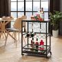 HOMECHO Bar Carts for Home, Mobile Wine Cart on Wheels, Wine Rack Table with Glass Holder, Utility Kitchen Serving Cart with Storage, Wood and Metal Frame,Dark Brown