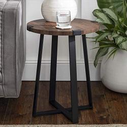 Walker Edison Anastasia Modern Metal Wrap X Base Accent Table, 18 Inch, Dark Walnut