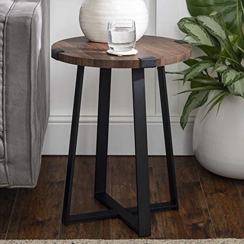 Walker Edison Anastasia Modern Metal Wrap X Base Accent Table, 18 Inch, Dark Walnut