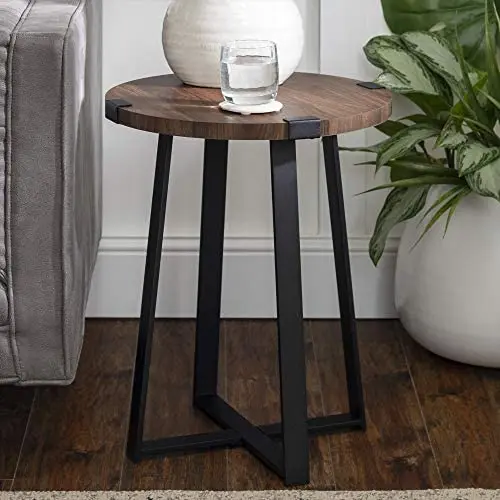 Walker Edison Anastasia Modern Metal Wrap X Base Accent Table, 18 Inch, Dark Walnut Walker Edison Anastasia Modern Metal Wrap X Base Accent Table, 18 Inch, Dark Walnut